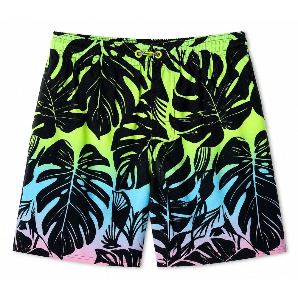 Wonder Nation Swim Shorts Boys 14-16 Multicolor Tropical Leaf Board Trunks Lined